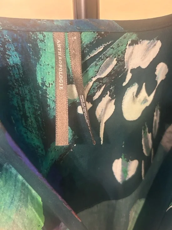 Anthropologie Teal & Green Floral Print Dress - Picture 2 of 3